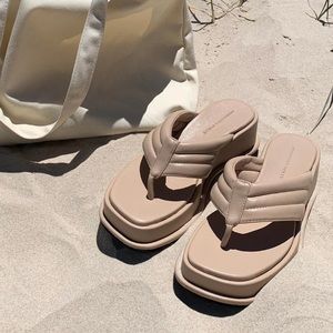 Princess Polly pump it up platform sandals in tan size 8